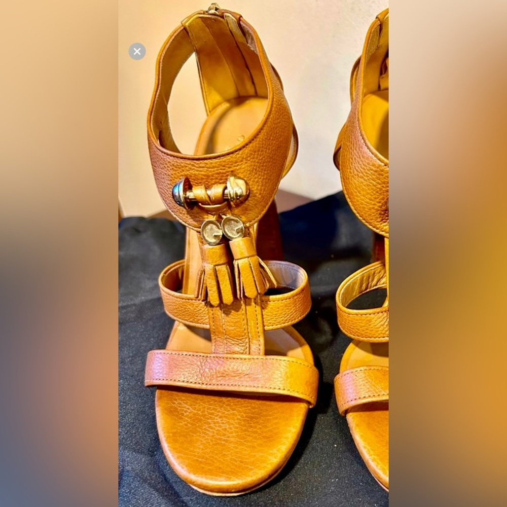 Gucci Tassel Charm High Heel Leather Sandals